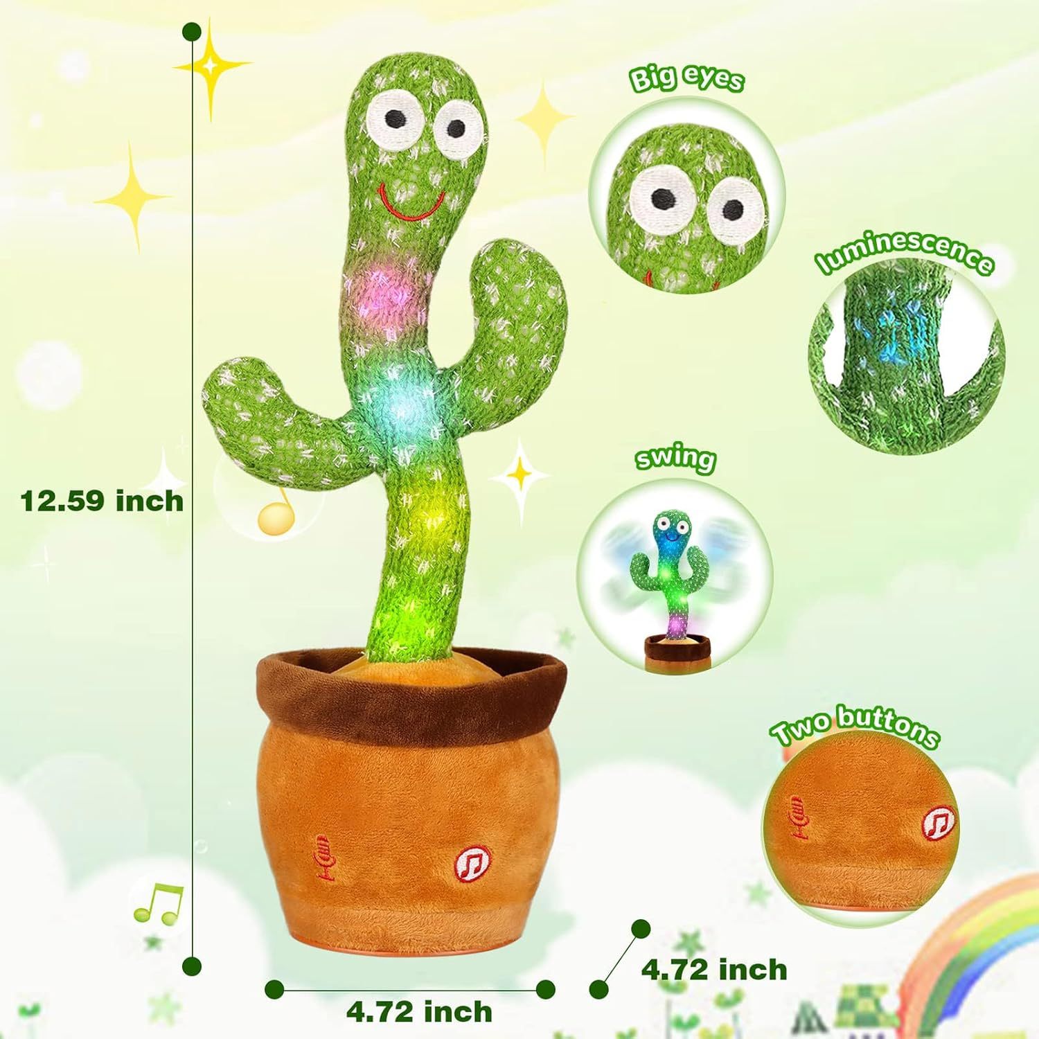 Dancing Talking Cactus Toy with Music Lights & Voice Repeat