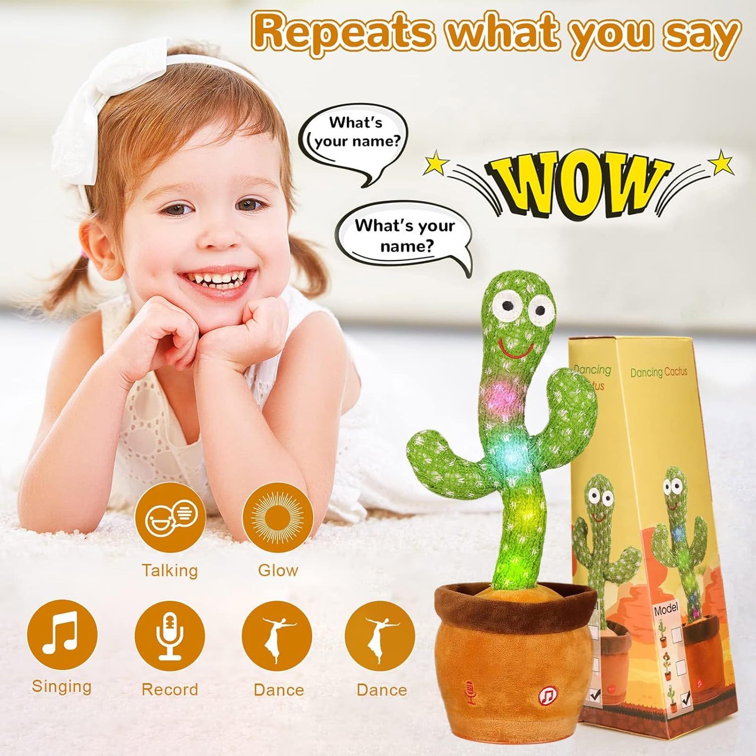 Dancing Talking Cactus Toy with Music Lights & Voice Repeat