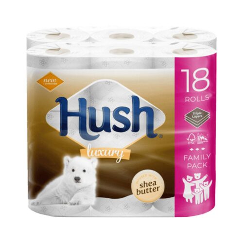 Hush White or Shea Butter Scented Core 3-Ply Luxury Bathroom Tissue 18 Rolls