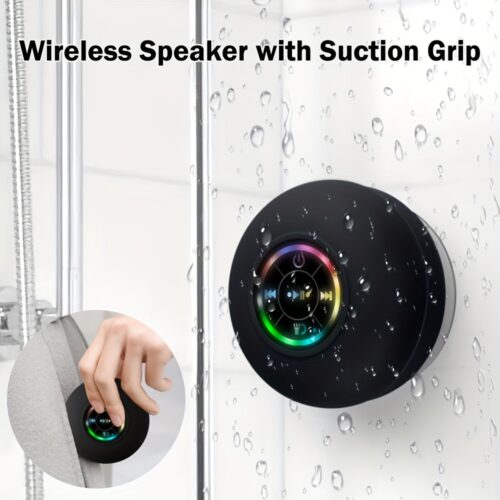 High Quality Speaker, Portable Wireless Speaker with Suction Cup, USB Rechargeable Black Speaker with 2 Hours Play Time 3.7V/400mAh Battery 5.0 Wireless Version Life for Parties, Bathroom, Travel, Home, And Outdoor (Suction Cups Must Be On A Smooth