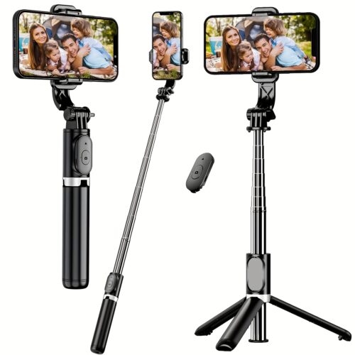 40″ Phone Selfie Stick Tripod, Extendable Selfie Stick All-in-One Smartphone Tripod Stand with Wireless Remote 360° Rotation