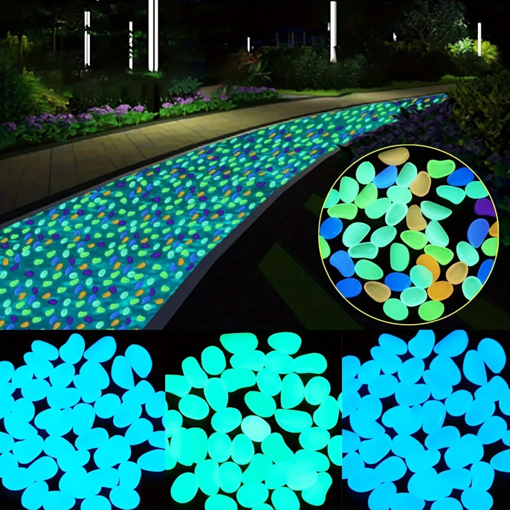 102 pcs Glow in the Dark Garden Pebbles for Outdoor Decor