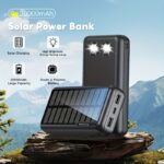 POERUNI 20000mAh Solar Power Bank with LED Camping Light