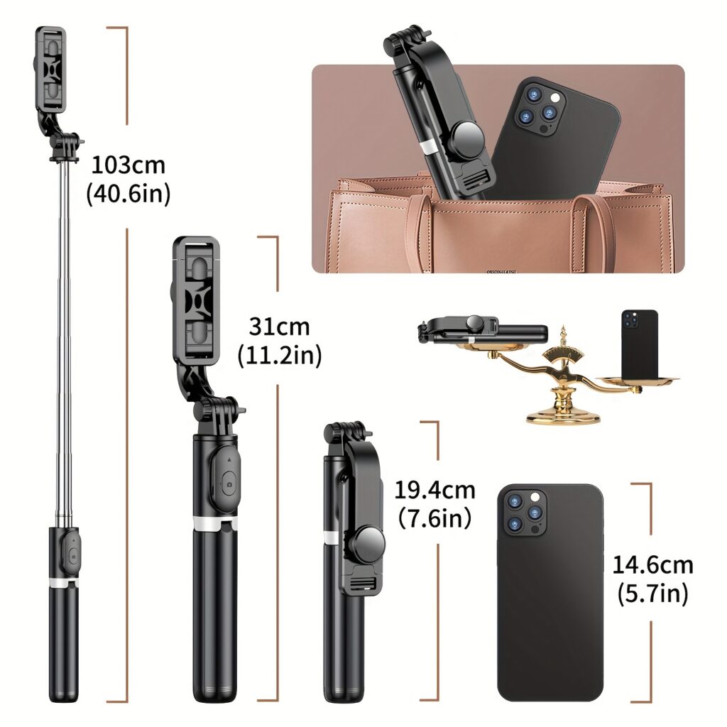 Selfie Stick Tripod 40" Extendable with Remote & 360° Rotation