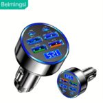 6 Port Fast Car Charger USB Type C Digital Display