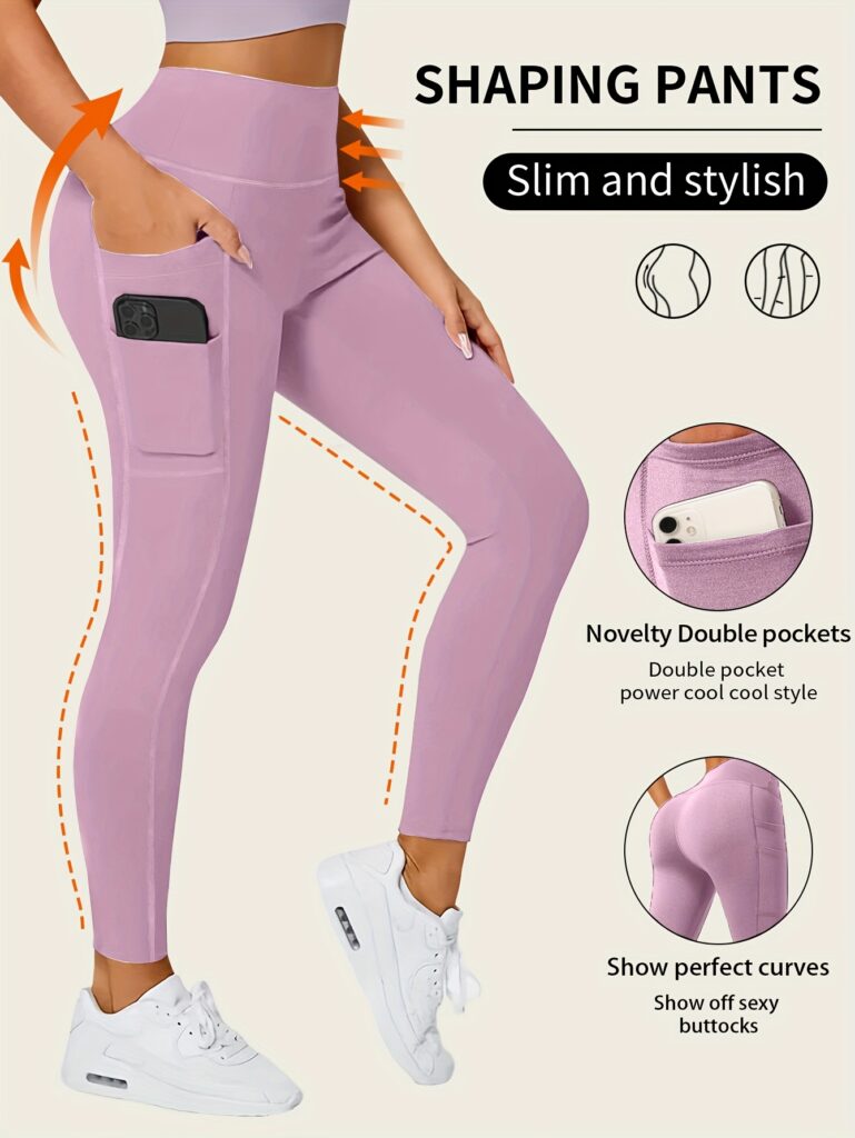 High-Waisted Leggings with Slim-Fit Double Pocket Design