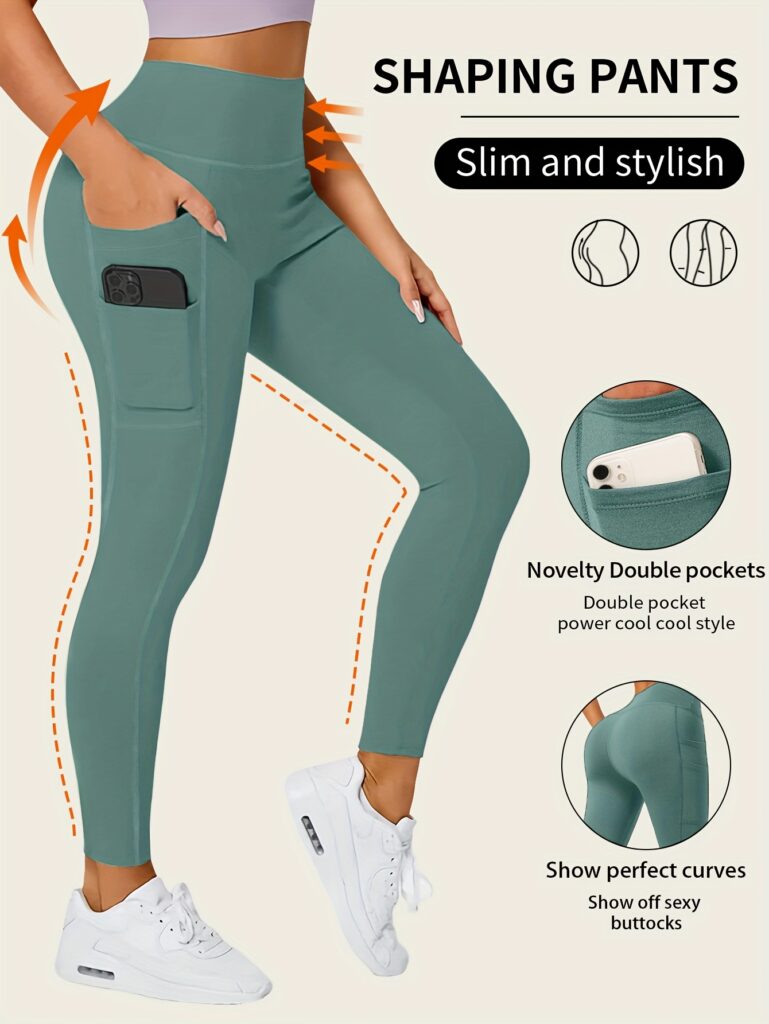 High-Waisted Leggings with Slim-Fit Double Pocket Design