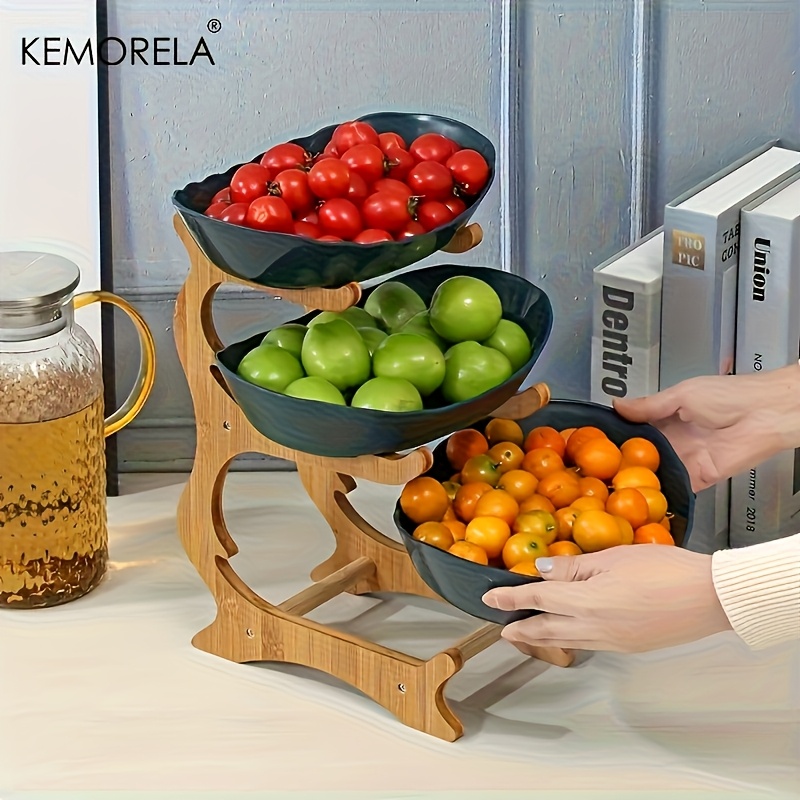 3 Tier Wooden Fruit Basket Kitchen Storage Organizer