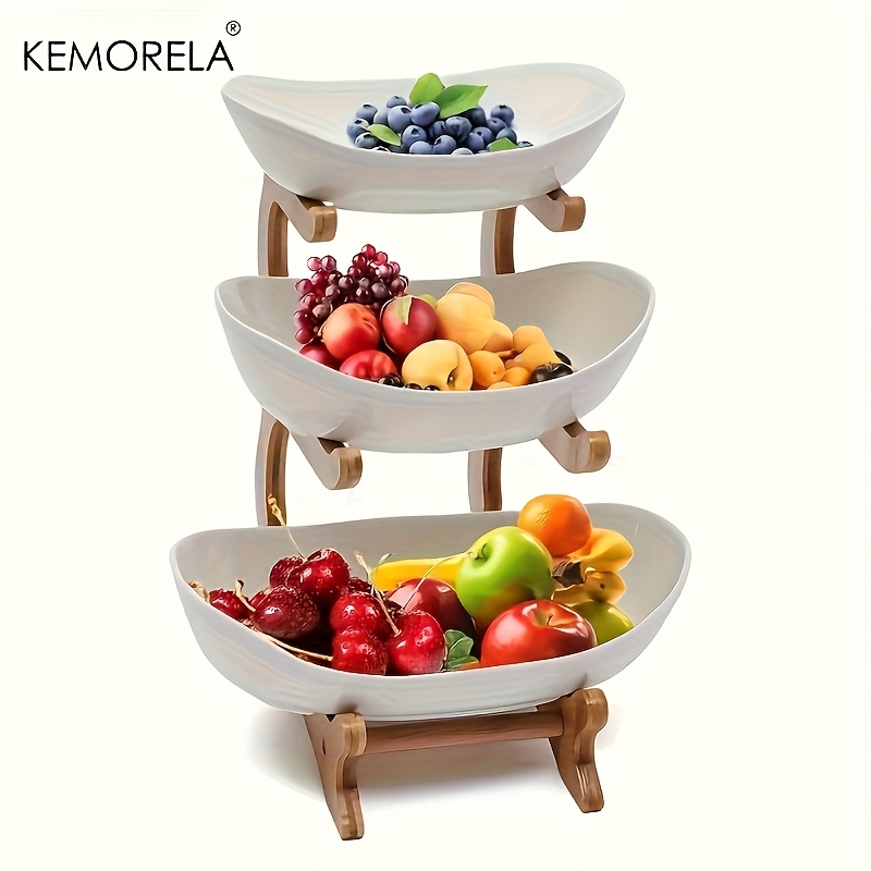 3 Tier Wooden Fruit Basket Kitchen Storage Organizer