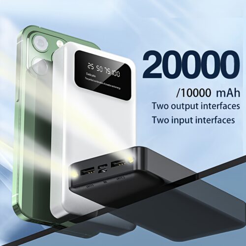 Portable 20000mAh Power Bank with Dual LED Lights