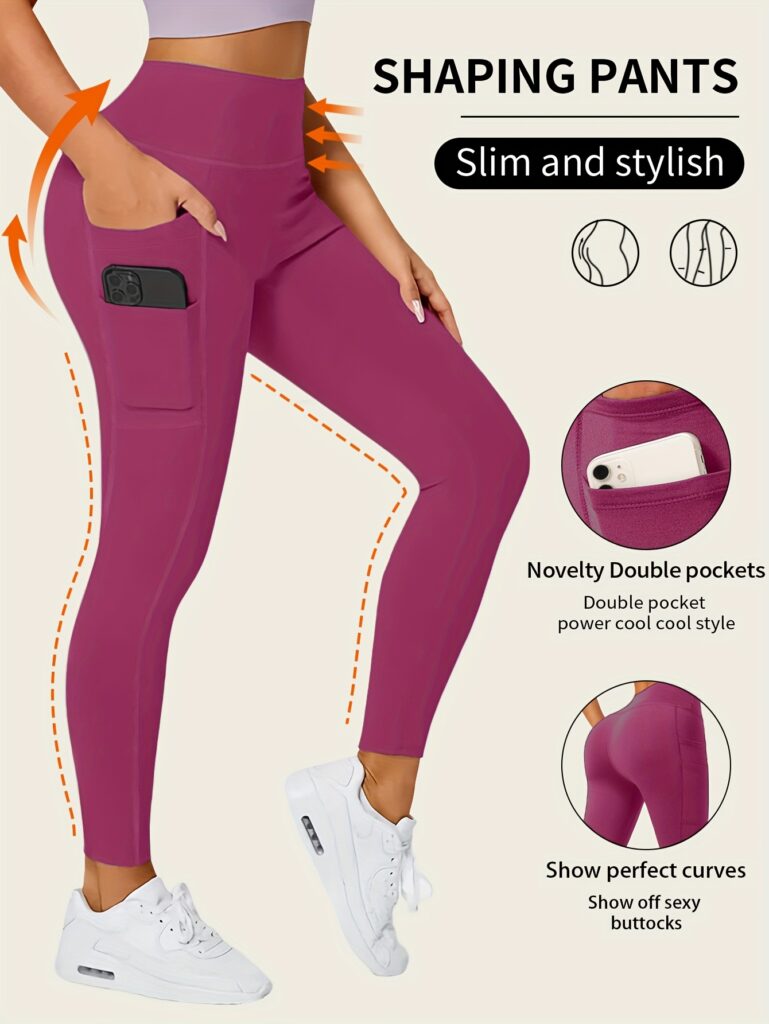 High-Waisted Leggings with Slim-Fit Double Pocket Design