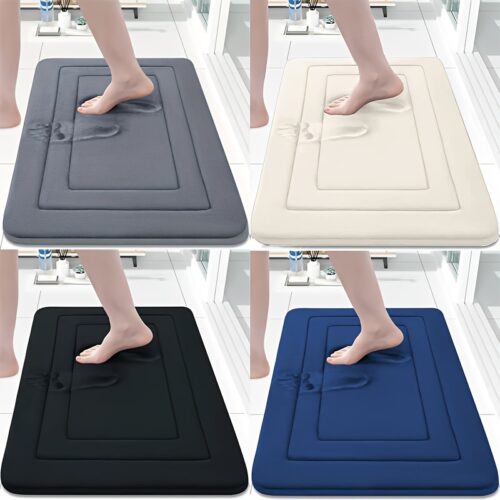 1pc Coral Fleece Bathroom Floor Mat | Anti-Slip, Quick-Drying, Machine Washable with PVC Backing – Perfect for Shower Rooms, Laundry, And Bathrooms