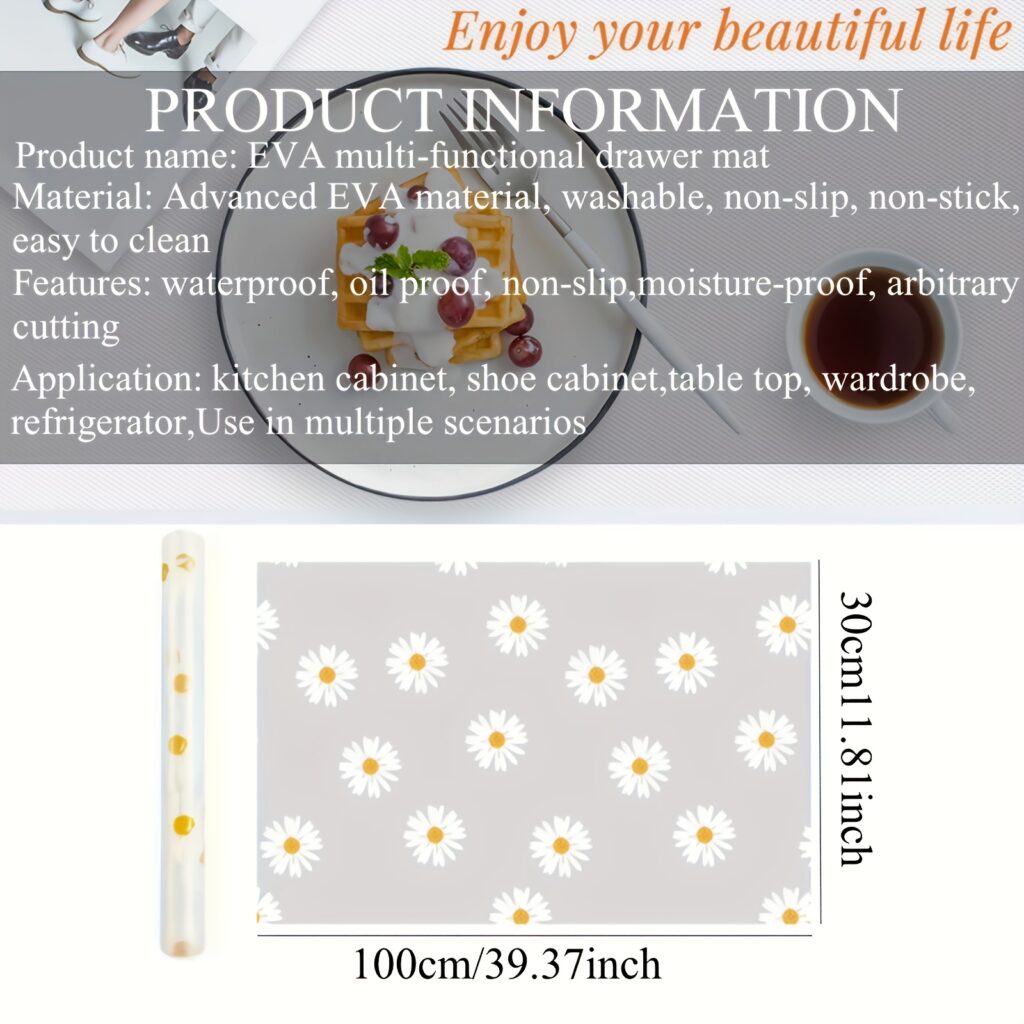 Waterproof Daisy Shelf Liner Non Slip Cabinet Mat 1 Roll