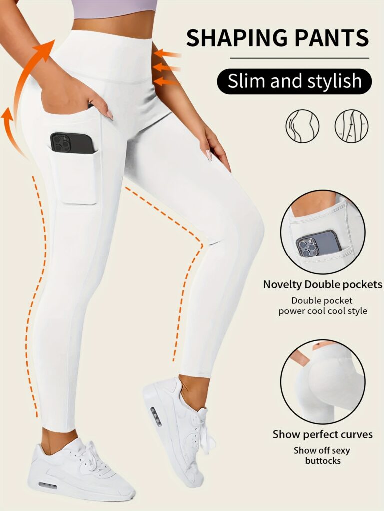 High-Waisted Leggings with Slim-Fit Double Pocket Design