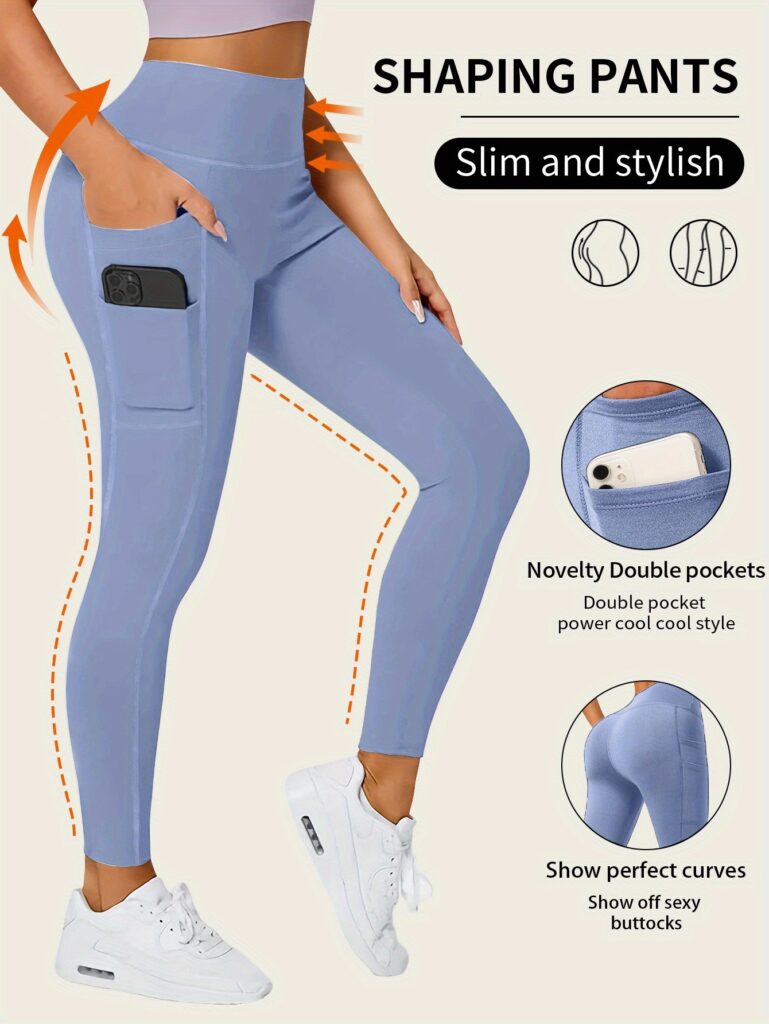 High-Waisted Leggings with Slim-Fit Double Pocket Design