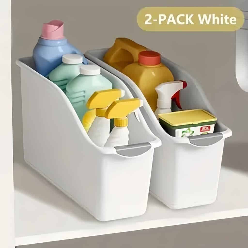 2-Pack Curved Under Sink Storage Organizer Boxes