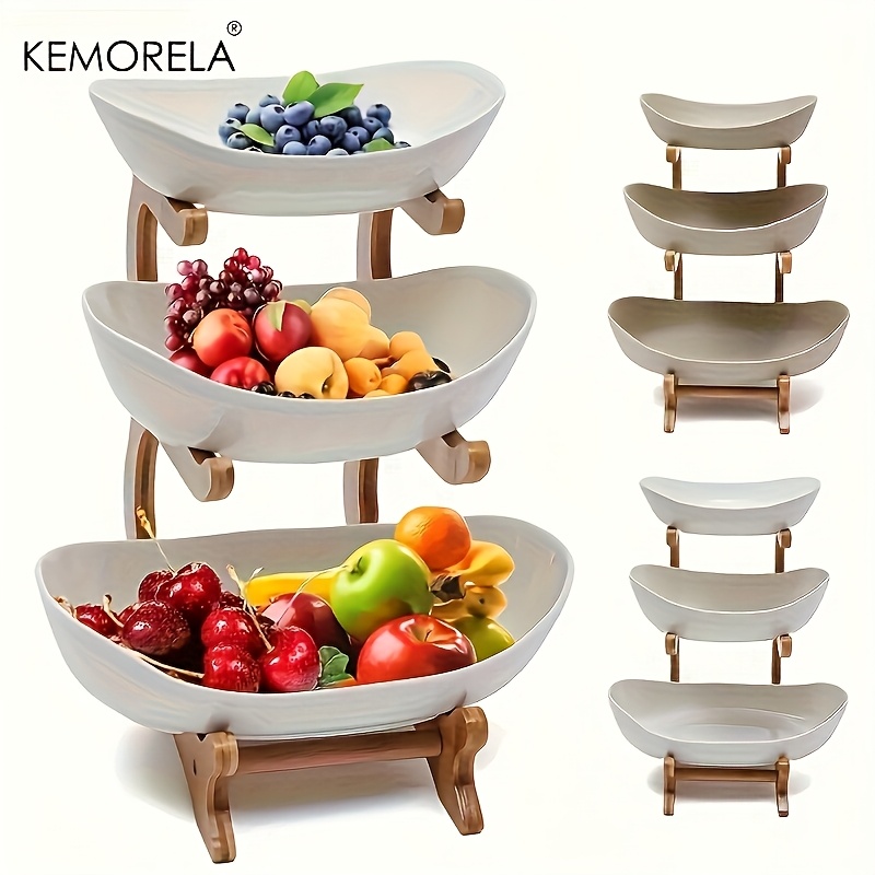 3 Tier Wooden Fruit Basket Kitchen Storage Organizer