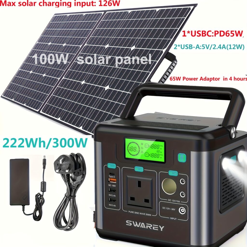 SWAREY 300W Portable Power Station with 100W Solar Panel (222Wh)