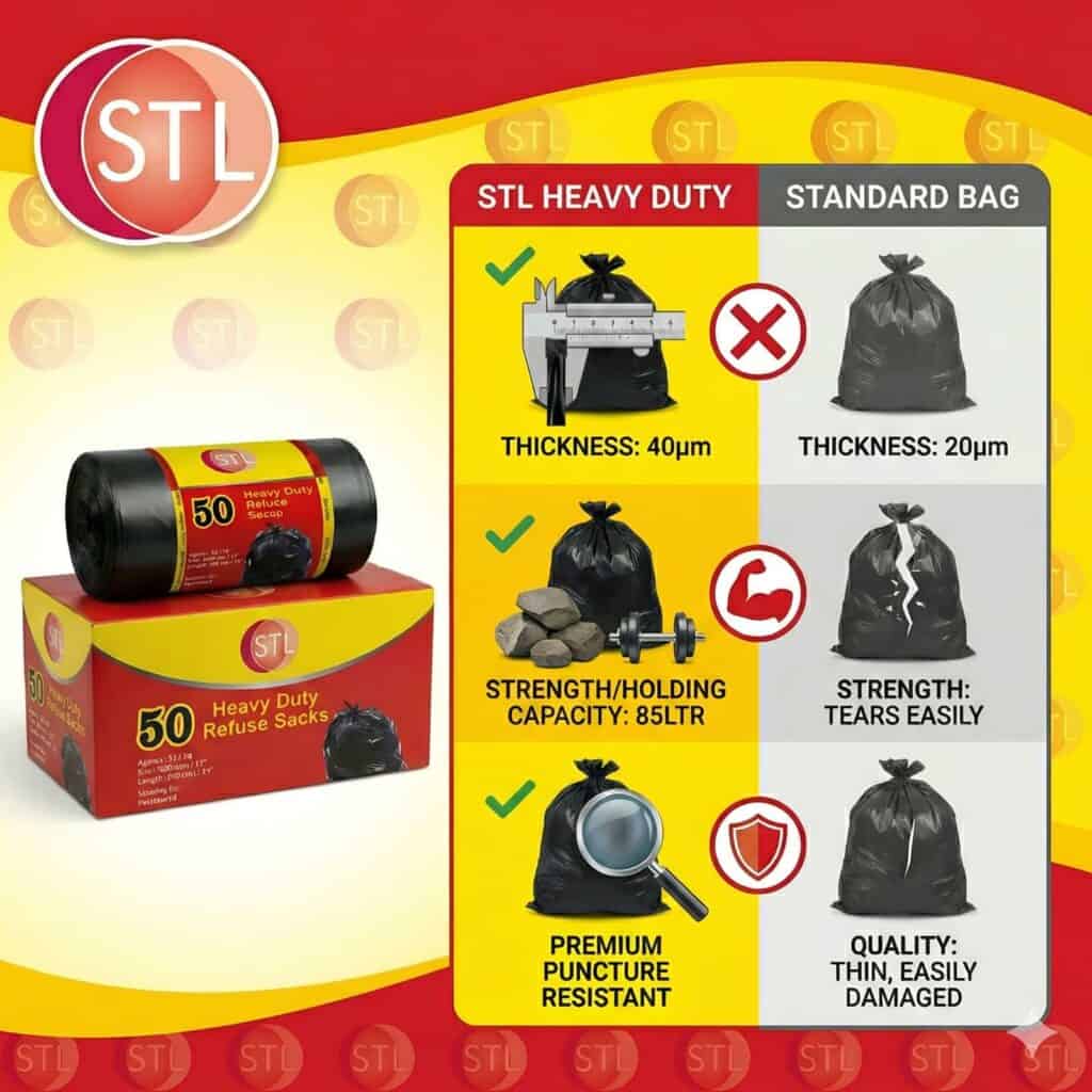 Heavy Duty Black Bin Liners Extra Strong Rubbish Bags