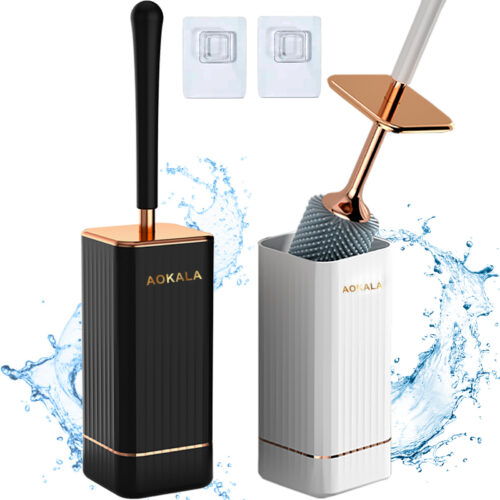 Aokala Toilet Brush And Holder, Elegant Toilet Bowl Brush Set with Ergonomic Long Handle, Modern Bathroom Decor Cleaning Accessories, Durable, Deep Cleaning Christmas Gifts/Halloween Gifts! – Black & White