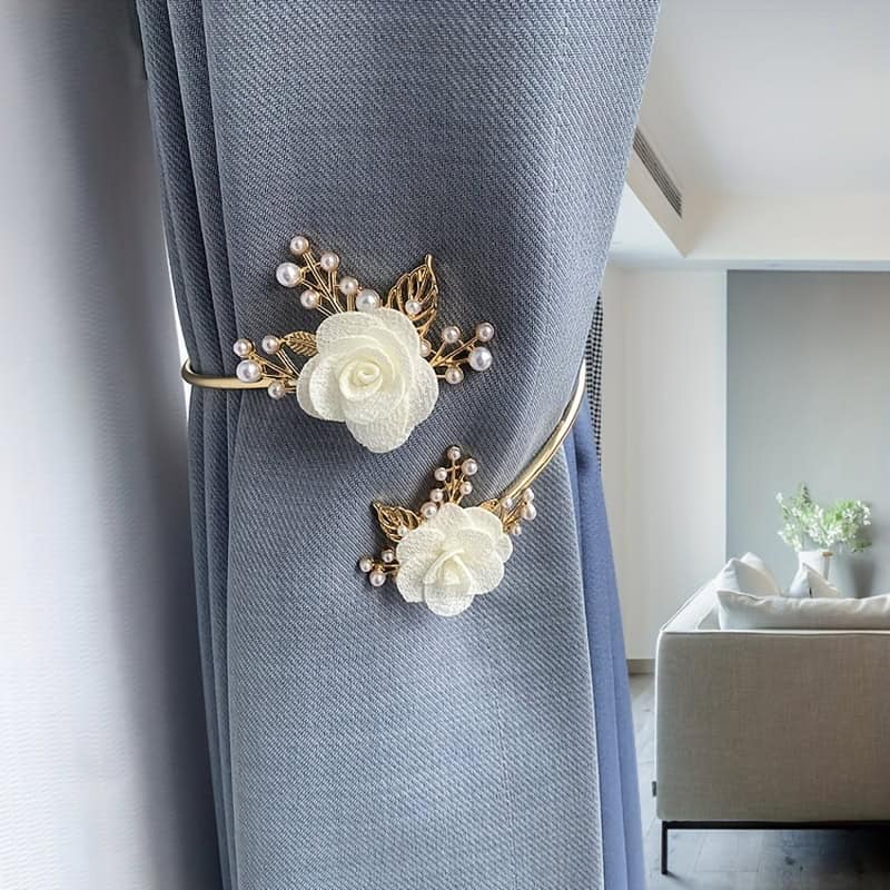 Elegant Curtain Holdback Metal Faux Pearl Flower