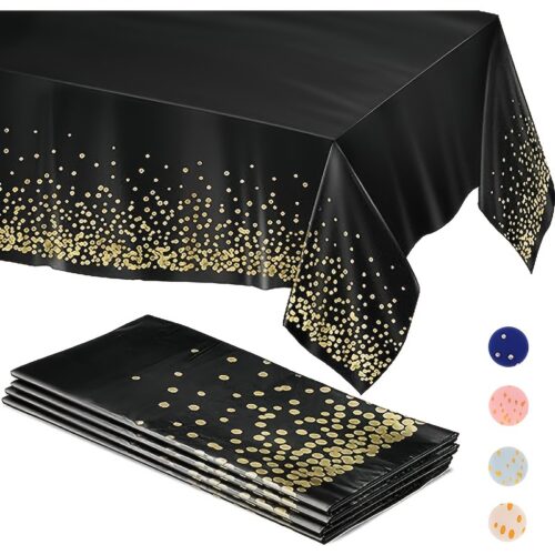 Disposable Party Table Cloths, 137.16cm X274.32cm | Golden Dot Tablecloths | Plastic Tablecloth | Paper Tablecloth for BBQ, Party, Fine Dining, Birthday Parties Wedding Anniversary Baby Shower