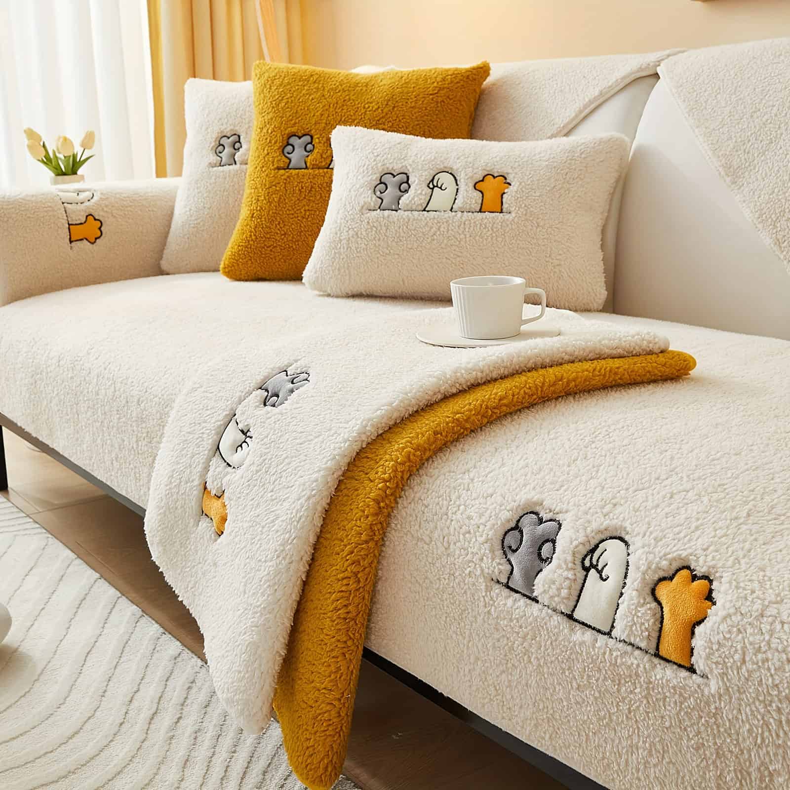 Sherpa Sofa Slipcover Non Slip Pet Friendly Cover