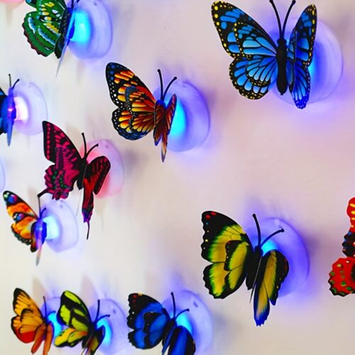 3D Glowing Double-Layer Butterfly Wings for Home Decoration, Featuring Adhesive Glowing Butterflies. Perfect As Birthday Gifts, Home Decor, Wedding Decorations, And Festive Ornaments. Styles Will Be Shipped Randomly