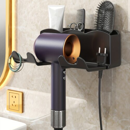 1pc Wall Mounted Hair Dryer Bracket, For Bathroom Shelves Without Drilling, Hair Dryer Bathroom Storage Rack
