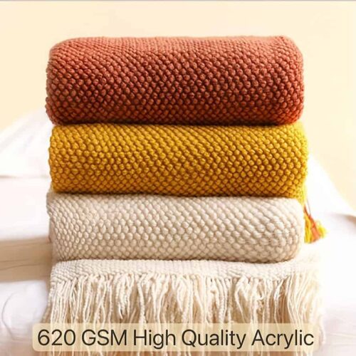 Mother’s Day Gift Bubble Throw Blanket Soft Acrylic Tassel Decor for Couch Sofa