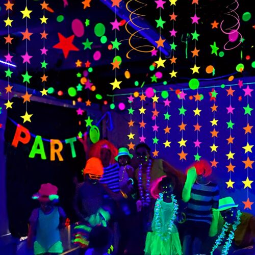 Glow-In-The-Dark UV Garland Steamers – Blacklight Reactive Fluorescent Party Supplies And Decorations for Neon Birthday And Wedding Celebrations, Halloween Decorations, Christmas Decorations