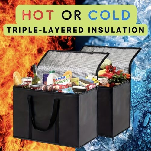 Large/XL Insulated Bags/Bags: Keep food hot and cold for hours – grocery bags, soft cooler bags for catering/doormen, pizza warmers, lightweight and sturdy zippers, outdoor, camping