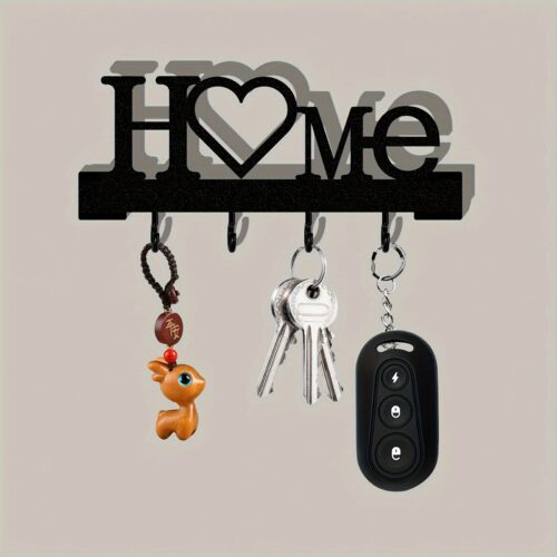 1pc Home Love Shape Key Chain Wall Mounted Entrance Organizer Rack with Hooks, No Drilling, Suitable for Living Room Home Decoration