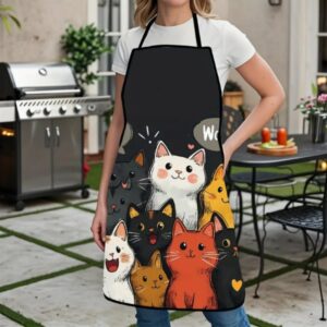 Cute Cat Print Kitchen Apron Adjustable Polyester Bib