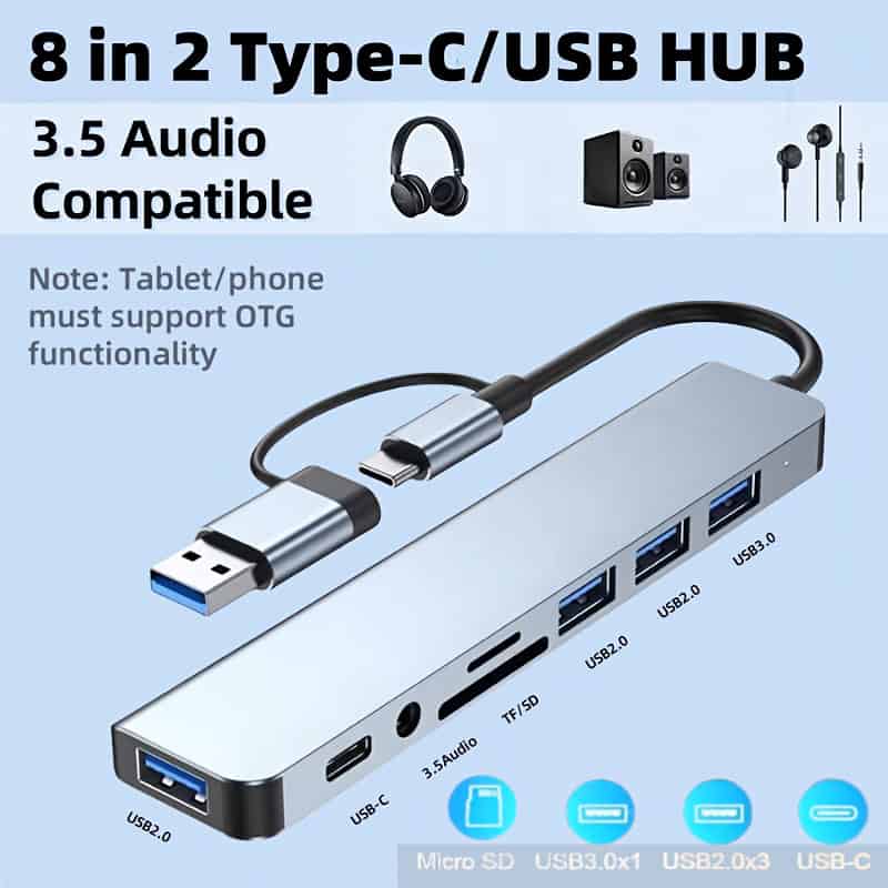 8-in-1 USB-C Hub Multiport Adapter with HDMI SD