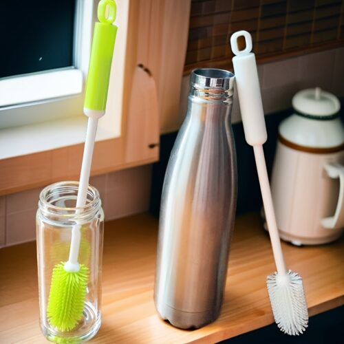 [Silicone Brush] 360-Degree Rotating Silicone Cup Brush | Multi-Purpose Cleaning Tool with Long Handle for Bottles, Cups, and Containers | Reusable Kitchen Tool with PC Handle, No Electricity Needed