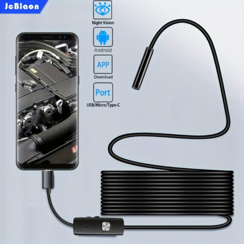 JCBLAON 1m/2m Android-Compatible Endoscope Camera with Type-C USB, 640x480P HD Resolution, Adjustable Soft Wire Borescope Suitable for Car Inspection,,, for Use with Smartphones/Tablets (No External Adapter Required)