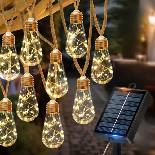 Solar-powered Outdoor String Lights, 25/15/10-bulb Fairy String Lights with 8 Lighting Modes. Automatically Turns on at Dusk and Off at Dawn. Suitable for Fences, Courtyards, Gardens, Dances, Weddings, Parties, Camping, Christmas Trees, and Christmas