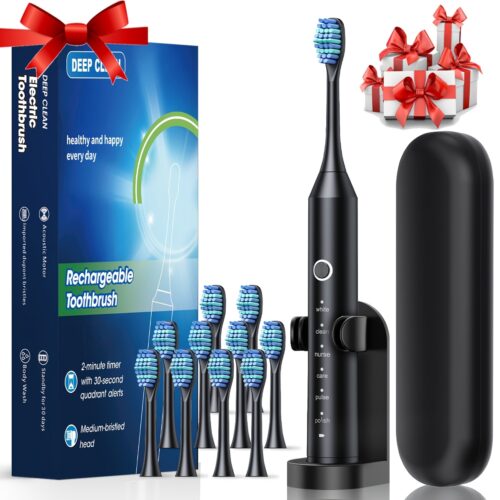 Smart Electric Toothbrush for Adults with 6 Cleaning Modes (Deep Clean, Whitening, Gum Care, Pro Clean, Smart, Massage) – USB, Soft Bristles, Automatic Operation, USB Rechargeable for at- Dental Care