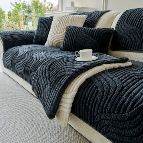1pc Plush Anti-Slip Sofa Cover – Luxury Pet-Friendly Breathable Modern Design, Machine Washable Polyester, & Striped Pattern, Perfect for Living Room, Bedroom, Or Office Decor, Sofa Covers For Living Room, Bedroom Furniture, Stylish Home Accessory