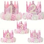 Kids Birthday Crown Hat Pink Floral Sequin Party Hat