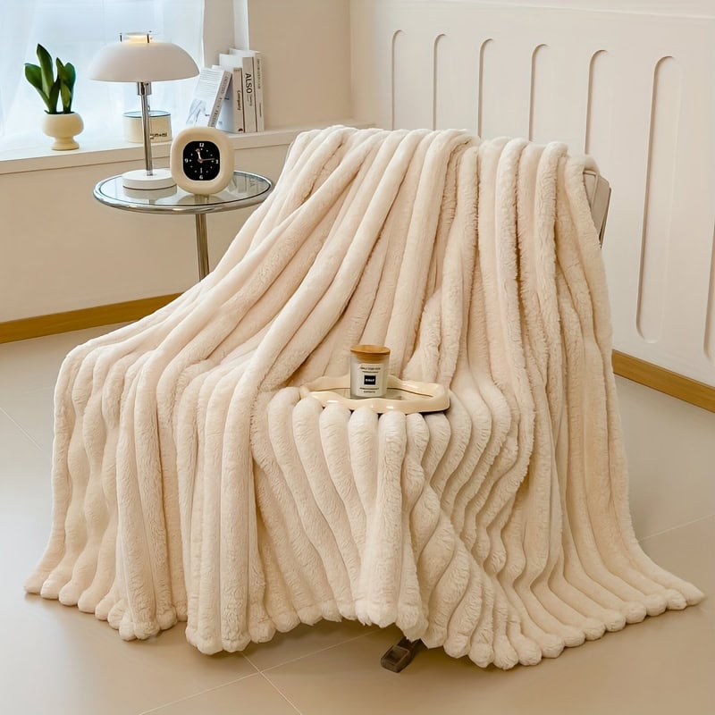 Luxury Faux Rabbit Fur Throw Blanket Soft & Warm