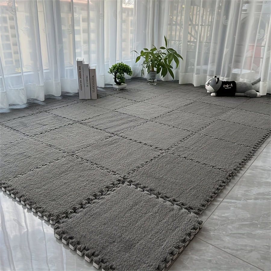 Soft Patchwork Carpet Tiles Non-Slip Washable Rug 12pcs