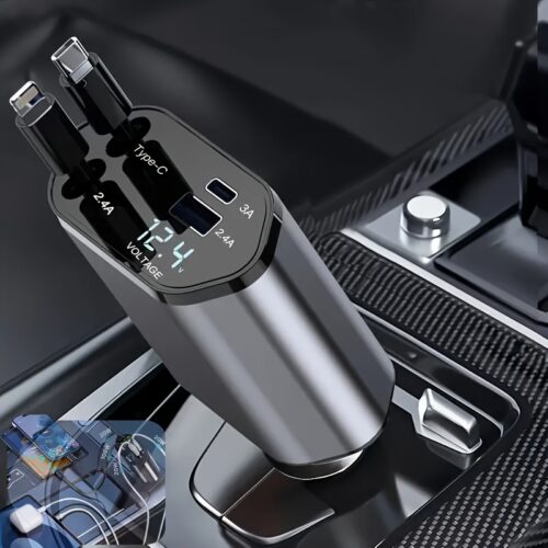 120W Retractable Car Charger, 4 in 1 Fast Car Phone Charger, 180° Free Adjustment Direction, with 79.25 cm Retractable Cord And USB C Port, Suitable for Ios And Typec Car Phone Additions, Car Charger Adapter