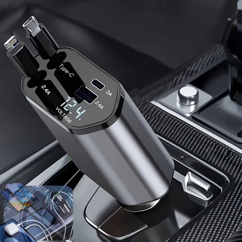 120W Retractable Car Charger 4-in-1 Fast Charging