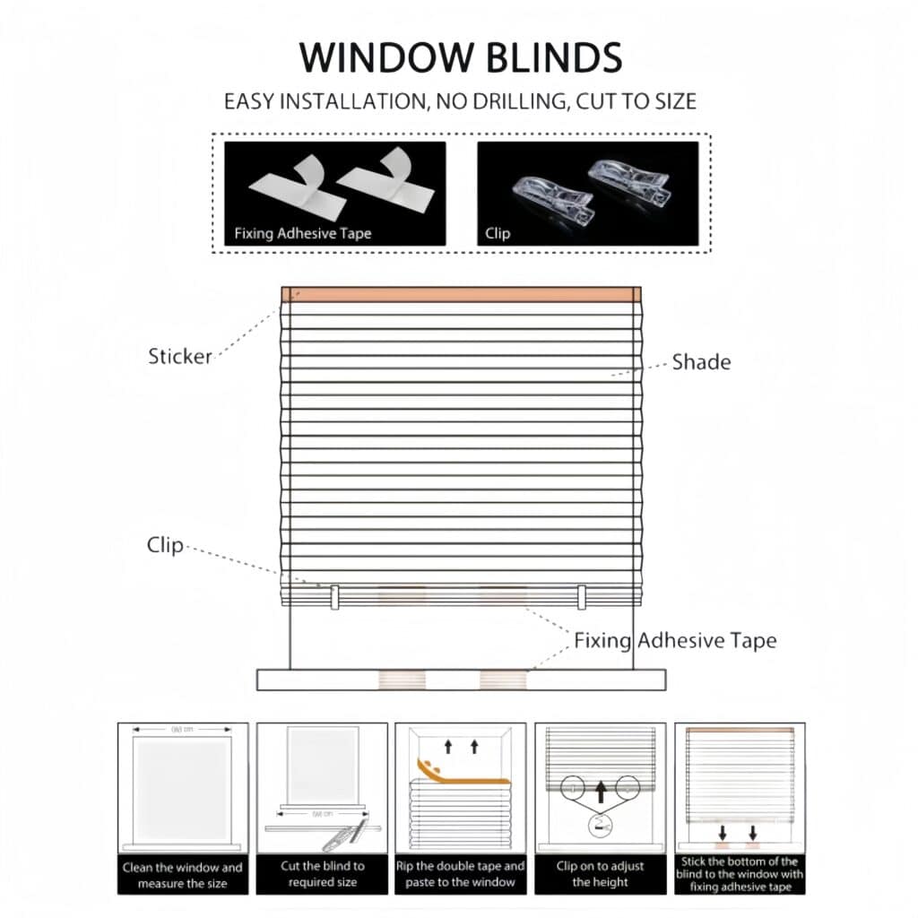 Adjustable Pleated Window Sunshade Curtain Easy Fit