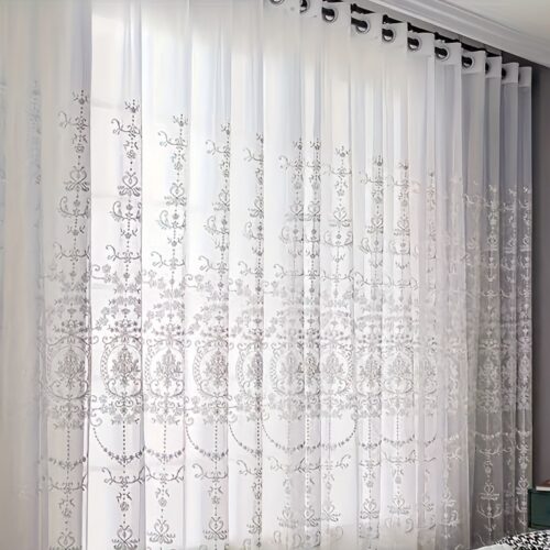 1pc White Basket Towel Embroidered Perforated Window Screen Bedroom Curtains