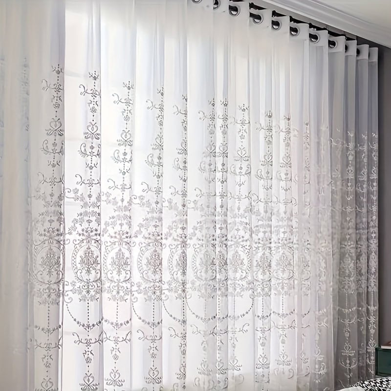 White Embroidered Sheer Curtain Perforated Panel
