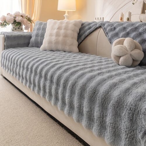 1pc Faux Rabbit Plush Sofa Cushion – Winter Warm Thickened Soft and Cozy Non-Slip Furniture Protector for Living Room, Bedroom, and Office