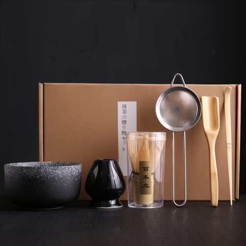 6pcs Matcha Ceremony Set Including a Bamboo Whisk, Matcha Bowl, Spoon, Strainer, And a Song Dynasty-Style Matcha Gift Box